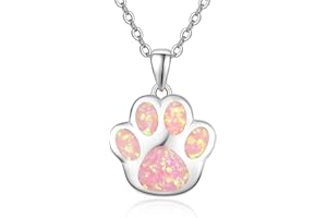 KINGWHYTE Hund Pfote drucken Halskette für Frauen 925 Sterling Silber Opal Hund Anhänger Haustier Halskette Opal Schmuck für Frauen Damen Mama Tochter