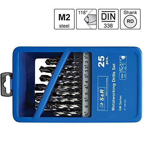 S&R Metallbohrer Set 1-13mm 118°, 25 St,GM-Serie DIN 338,geschliffen, HSS-Stahl, Metallbox, Profi-Qualität - 4