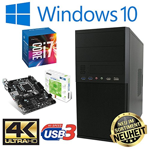 Master-PC Intel Core i7-7700-K (Quad-Core) 4 x 4,20 GHz - Kaby Lake, 16 GB DDR4, 128 GB SSD SATA3, Intel HD 630 Grafik 4K, USB 3.1, HDMI, DVI, VGA, DVD-Brenner, Sound, Gigabit-Lan, Windows 10 Pro.