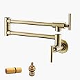 Havin Gold Brass Pot Filler,Wall Mount Commercial Pot Filler Faucet,Brass Copper Material Kitchen Folding Faucet,Coffee Machine Faucet with Stretchable Double Joint Swing Arms,Style A,Brushed Gold