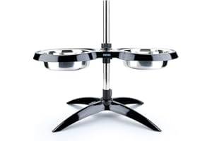 PetTec Cuencos de Altura Regulable para Perros medianos y Grandes de Acero Inoxidable | 2 x 2,5 l | Antideslizante y Estable | Ajustable de 20,5 cm hasta 54 cm | Doggy Bar - Negro