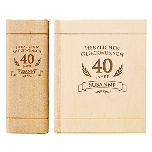Spardose Buch aus Holz zum 40. Geburtstag mit Gravur - Personalisiert mit Namen - Sparbüchse aus Ahornholz - 13,5 cm x 16,5 cm x 6,5 cm
