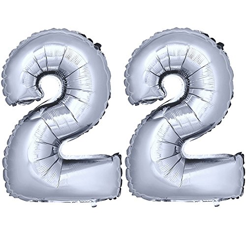 DekoRex ® Folienballon Zahlenballon Luftballon Geburtstag Deko 40cm Silber Zahl: 22