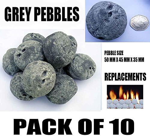 10 Gas Fire Replacement Ceramic Vibrant colours Pebbles Replacements/Bio Fuels/Ceramic/Boxed/Lot of colours (GREY)