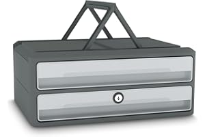 CEP Support d'écran PC ordinateur Module de Rangement 2 Tiroirs avec Serrure verrouillage Réhausseur de moniteur MoovUp Secure Gris Plastique Recyclé