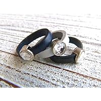 Lederring dunkelblau, weiß oder schwarz mit Zamak Kristall, Geschenk, Valentinstag