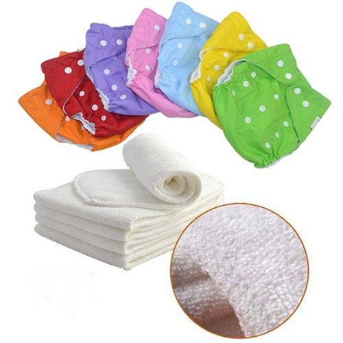 Washable Pocket Cloth Nappies, with inserts pack of 7 – 7 Colours – One Size Fits All, mitwachsend