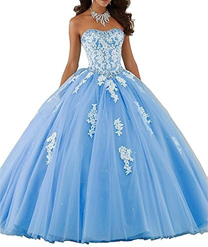 Women's Lace Floor Length Ball Gown Quinceanera Dress Prom Dress Tulle