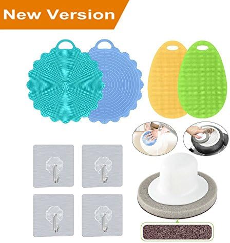 [NEW UPDATE] Kitchen Cleaning Kit Multifunctional Silicone Dish Scrubber Brush W/ Heavy Duty Adhesive Wall Hooks W/ Magic Emery Washing Sponge Rust Remover For Kitchen Bathroom