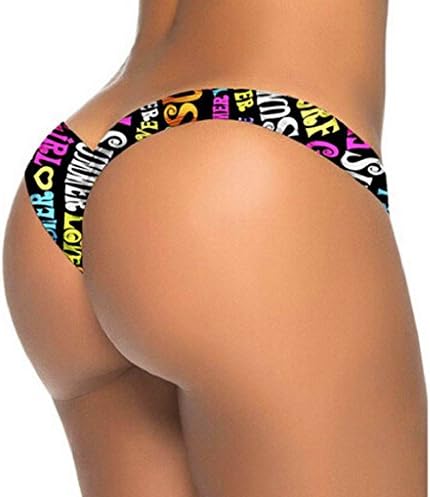 TUDUZ 2018 Newest Fashion Thong Bikinis Women Brazilian Print Bikini Bottom Thong Bathing Beach Swimsuit Swimwear (Black 1451, S)