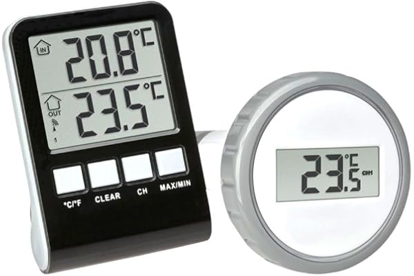 TFA Dostmann Thermomètre numérique pour piscine/étang/bassin PALMA, avec émetteur sans fil, 30.3067.01, pour mesurer la température de l'eau, noir