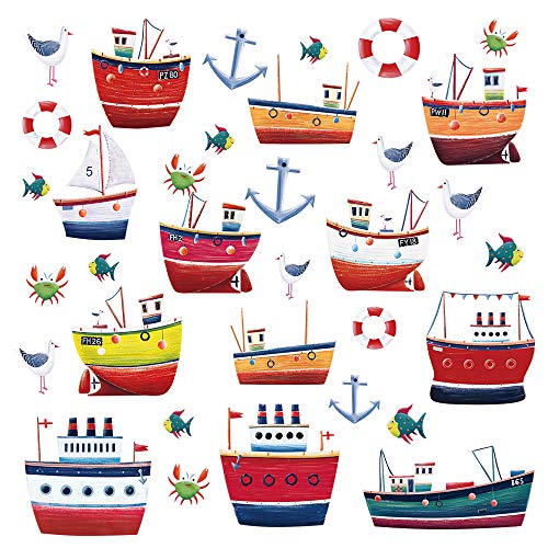 ufengke Pegatinas de Pared Barcos Náuticos Vinilos Adhesivos Pared Anclas Pescado Decorativos para Dormitorio Habitación Infantiles Niños Bebé
