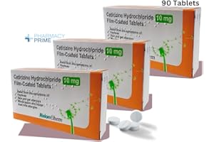 PHARMACY PRIME Cetrizine Allergy 10mg Film-Coated 30 Tablets Pack of 3 (Allacan Alternative) = 90 Tablets