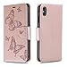 Produktbild iPhone XS Max Hülle, DENDICO Premium Leder Flip Handyhülle für Apple iPhone XS Max, Schmetterling Brieftasche Hülle mit Kartenfach - Rose Gold
