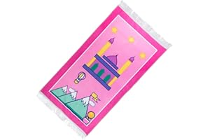 Windplusya Gebetsteppich für Kinder, 19.7x35.4 in Muslimischer Cartoon-Quasten-Gebetsteppich, Weicher Dicker Muslimischer Gebetsteppich Eid-Geschenk für Jungen/Mädchen. (Pink Star)