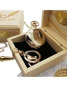 Taschenuhr, 24Karat vergoldet, Full-Hunter-Modell, mit „Elvis Presley“-Autogrammgravur, inkl. Mikrofon-Schlüsselanhänger...