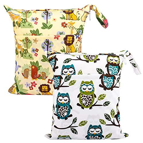 Zooawa Borsa per Pannolini Portatile per Bambini, [2 Pezzi]Borsa Impermeabile con Cerniera Lampo per il Trasporto con Bustino Hop-pocket Organizer per Neonati - Foresta