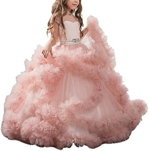Yizhilain Princess Lilac Long Girls Pageant Dresses Kids Prom Puffy Tulle Ball Gown FD002