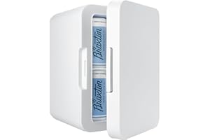 MUCOOS Mini Fridge, 6 L/8 Cans Fridge Small, Mini Cool Box 220 V AC/12 V DC, Cooling/Heating Function, Cosmetic Fridge, Car Fridge (Art Deco)