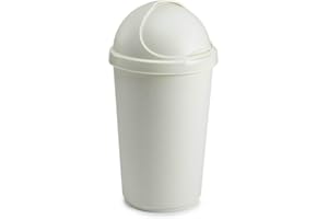 Optimal Products Plastic Bullet Bin 50/30 Litre Rubbish Waste Bins Kitchen Home Office Dustbin Flap Lid Recycling Indoor Storage Bins Trash Can (Cream, 30 L Litre)