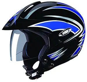 Studds Marshall D1 Open Face Helmet (Black and Blue, L)