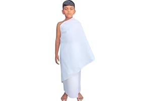 SANAAYAH Stitched Kids Ihram 2-Piece Set for Boys | Hajj Umrah White Ahram | Poly Cotton | Modest Islamic Clothing | Breathable, Non-See-Through Ehram | Elastic Waist | Available Sizes 26, 28, 30, 32