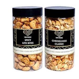 VDN FOODz Spicy Lite Bite Biscuits & Salted Cheeselings Classic Combo Pack || Mini Cracker Bites || Chai (Tea) Time Assorted Snacks, (120 gm + 100 gm)