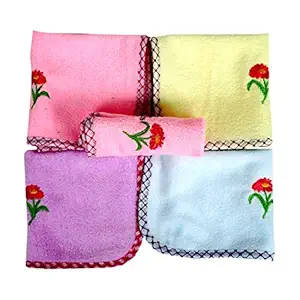 Space Fly Attractive Embroidery Womens Cotton & Very Soft Luxury Hanky, Face Towels, Handkerchiefs (Multicolour, 26 cm X 26 cm) 5 Pieces