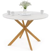 IDMarket - GISELE Round Dining Table for 6 People, Wooden Spider Leg, 110cm White Surface
