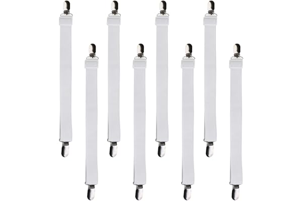 Bedsooth 8 st Justerbara Lakan Band Klämmor Remmar Elastiska Fästelement 30-120cm vita