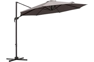 Outsunny 3M Cantilever Parasol, Hanging Garden Umbrella Sun Shade with 360° Rotation, Aluminium Frame, Cross Base, Hand Crank