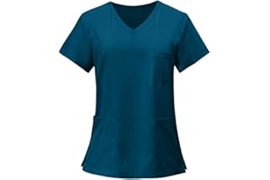 GENERIC Frauen Scrub Tops Unterschrift V-Ausschnitt Blouse mit Mehreren aufgesetzten Taschen Medical Soft Comfy Solid Uniformen Shirt