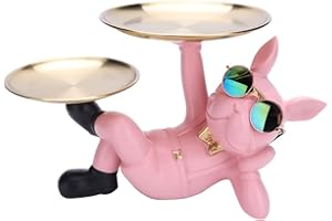 JUNERAIN Statua di bulldog francese Decorazione da tavolo, statua di resina Cool Dog Figurine Storage Tray, figura di bulldog Portagioie per la casa Soggiorno Camera da letto Decorazione