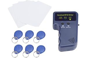 Jimfoty RFID Duplicator, 125KHz 5W RFID Reader/Writer Handheld Key Copier/Reader Writer ID Card Cloner Programmer + 6 Keychains and 6 Cards