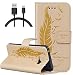 Produktbild Lederhülle für Samsung Galaxy A5(2016)/A510F/A5(2016) Duos Hülle,ISENPENK Exklusives Design Leder PU UP Leder Flip Hülle Case Muster Pattern Gold Fenster Dream Magnet-Tasten Bookstyle Cover Front Back Protective Schale Standfunktion Ständer Schutzhülle Tasche Wallet Case Leder Tasche+1 x USB Ladekabel Datenkabel