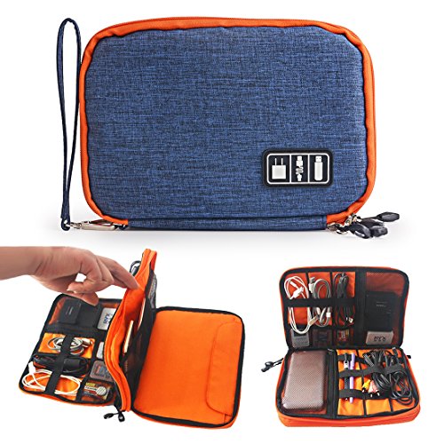 Wrcibo Universal Travel Tragen Tragbarer Organizer Doppelschichte Organisator Elektronik Zubehör Reiseorganisator für Kabel, Karte und USB Laufwerk, Blau