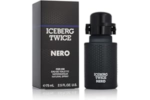 ICEBERG Twice NERO Man – Eau de Toilette 75 ml, Profumo da Uomo dalle Note Woody Oriental, Lussuoso Flacone in Vetro Nero, Fragranza Sport
