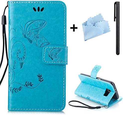 Galaxy S6 Edge Plus Case,Tebeyy Premium PU Leather Flip Wallet Case for S6 Edge Plus,Card Slots and Kickstand Built in with Pressed Butterfly Printed in Case Cover for S6 Edge Plus+1pc Free Stylus Pen as Gift-Color 6#