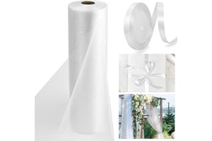 LPAMABA Tulle Blanc Mariage Rouleau 30cm x 50m - Tissu de Voile Transparent pour Décoration de Mariage, Voiture, Événement - Ruban Résistant et Léger (Blanc)