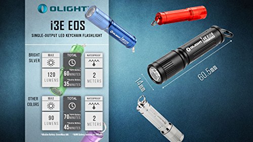 Olight® I3E EOS LED Mini Taschenlampe mit Schlüsselanhänger – durch 1 x AAA-Batterie angetrieben (Silber, Kupfer, 120 Lumen, andere Farben wie Schwarz, Grün, Rot, Lila, Blau, 90 Lumen) - 3