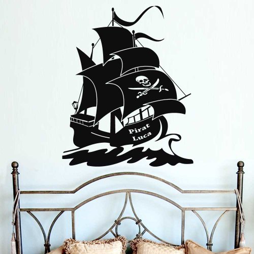 Piratenschiff mit Wunschnamen 70x60cm - Farbe: Schwarz