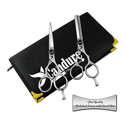 CANDURE® – Professionell Haarscheren Set Mikroverzahnt Effilierschere Modellierschere Friseur Scheren Set, 5,5“ (13,97cm) – Haarschneideschere – friseurscheren – Schwarz - 2