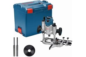 Bosch Professional défonceuse GOF 1600 CE (avec 2 pinces de serrage, adaptateur d'aspiration, butée longitudinale, broche de centrage, 2 bagues de copiage, pare-éclats, clé plate, dans L-BOXX)