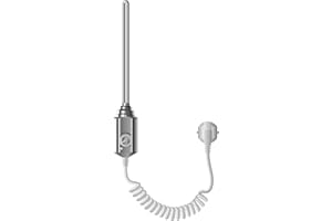 LuxeBath Thermoplongeur 900W Chrome pour Radiateur de Salle de Bain, avec Thermostat Régulateur de Température, Cartouche Chauffante, Élément Chauffant Électrique Résistance pour Sèche-Serviettes