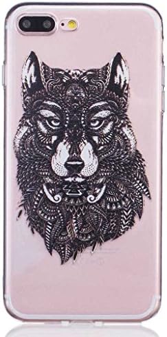 iPhone 7 Plus Case [ with Free Tempered Glass Screen Protector ], iGrelem® Ultra Thin TPU Soft Clear Cover for Apple iPhone 7 Plus 5.5 Inch, Plum Blossom, Butterfly, Feather Colorful Pattern Design Protective Back Case for iPhone7 Plus (Wolf, Black)
