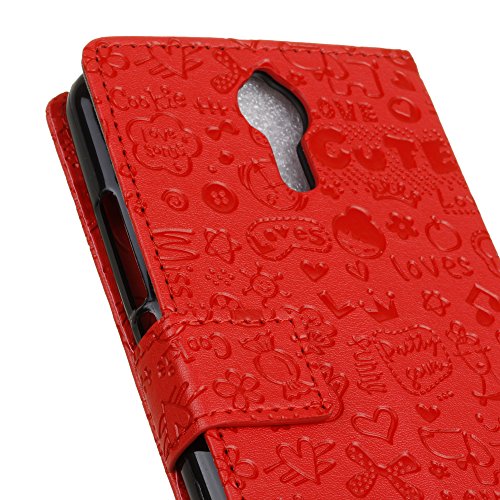 Handyhülle für Acer Liquid Zest Plus LTE,Quenjoy® Cartoon Textur Leder Tasche Smart Cover Flip Case Beschützer Haut Schutzhülle Hüllen für Acer Liquid Zest Plus LTE HM.HVNEE.001/HM.HVQEE.001 Smart Phone,Rote 02 - 6