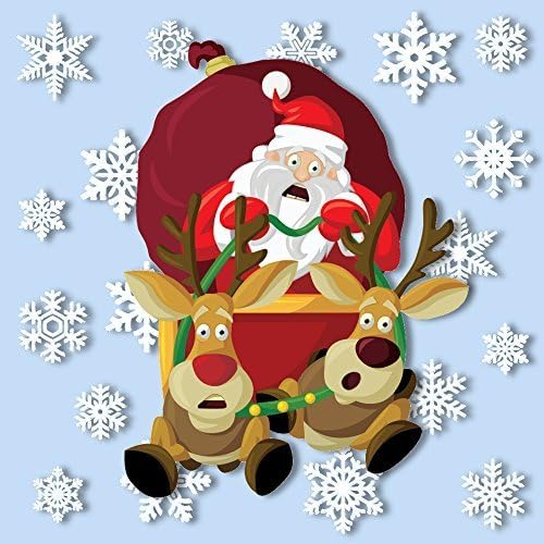 ArtiClings Crashing Santa with 28 Snowflake Window Clings - Non-Adhesive Vinyl Stickers – Superb Christmas Decorations!