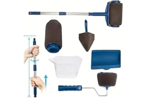 VIGOEXPRESS Primepaint wałek malarski ze zbiornikiem, 6-częściowy zestaw do malowania, w zestawie 2 x rolka do malowania, regulowany drążek teleskopowy, kątowe narzędzie do malowania, taca, pojemnik do