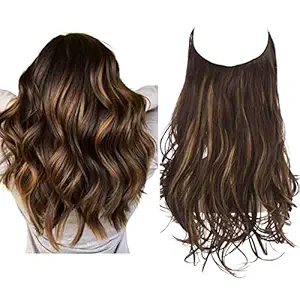 OAHU Hair Extension for Women Wavy Curly Long Adjustable Headband Synthetic Hairpiece Black With Golden Highlight Heat Friendly Feel Like Real Hairs Curly Design