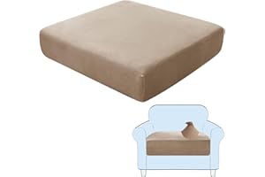 SHUOJIA Sofa Seat Cushion Covers, Stretch Velvet Sofa Cover, Non-Slip Couch Cushion Covers Replacement for Individual Cushion,with Elastic Fabric,Machine Washable (Camel,Large-1-Seater)